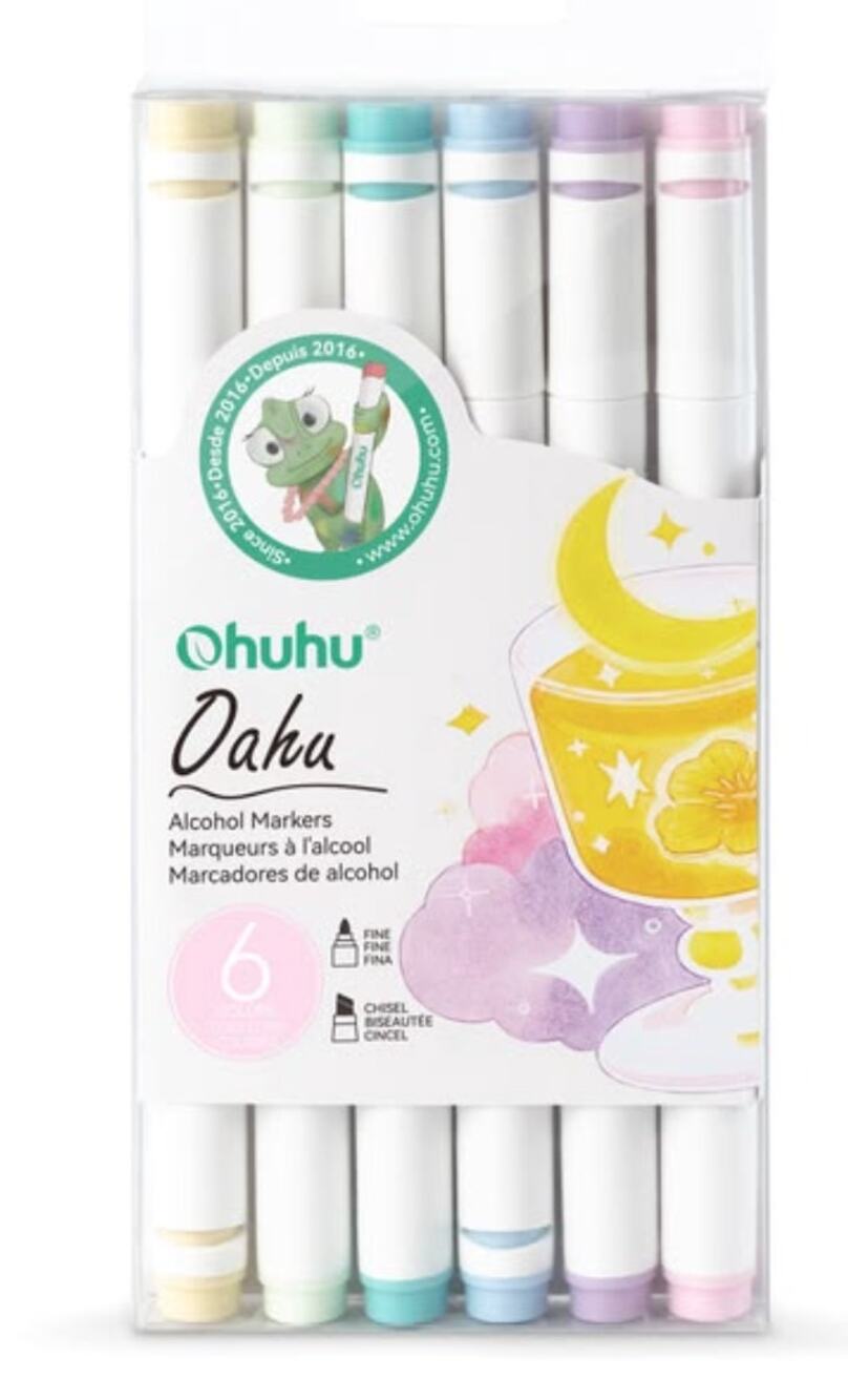 Ohuhu Honolulu Pastel Alcohol Markers 6 Colors Brush Chisel Dual Tip NEW